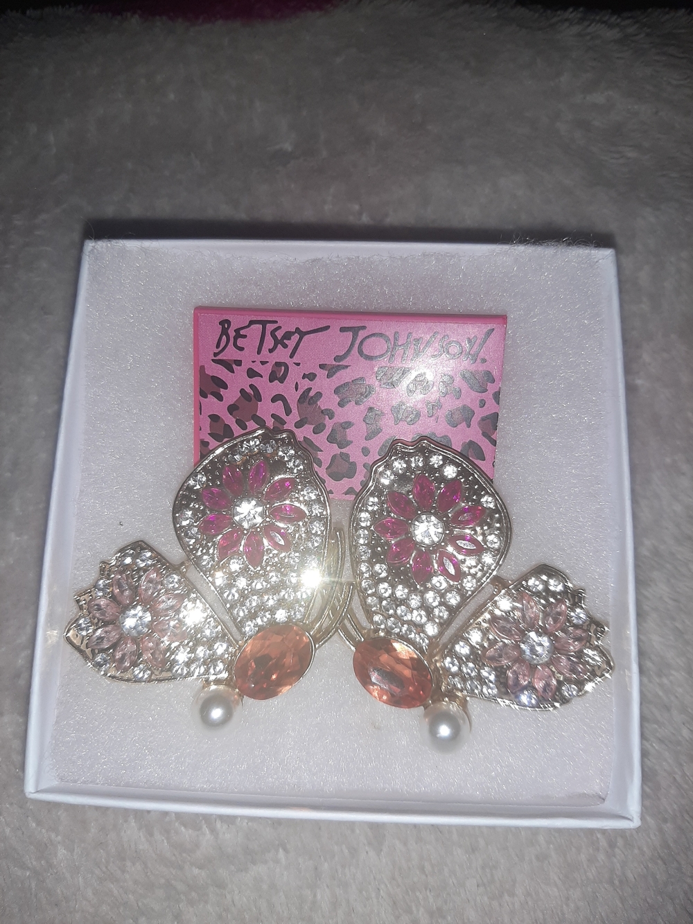 Betsey Johnson Pink Crystal Floral Statement Earrings